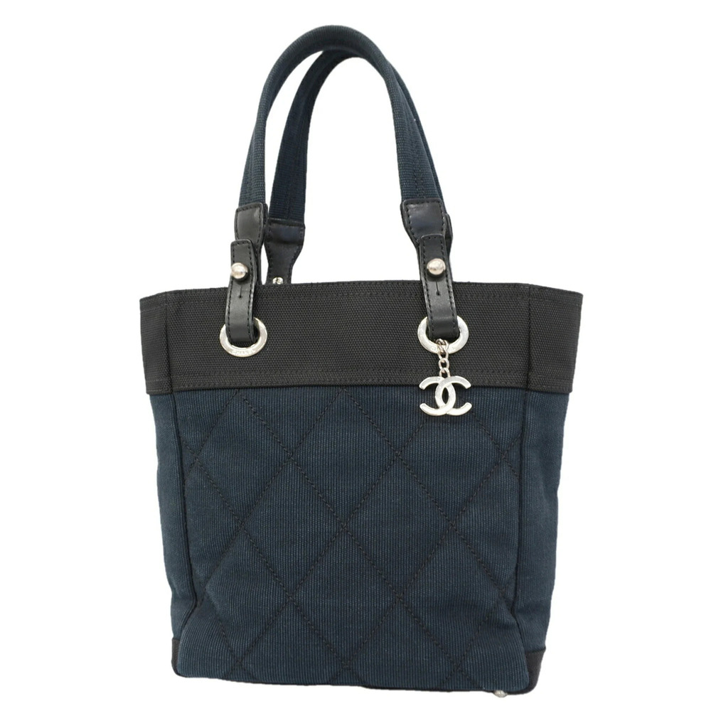 CHANEL Silver Canvas Tote Bag